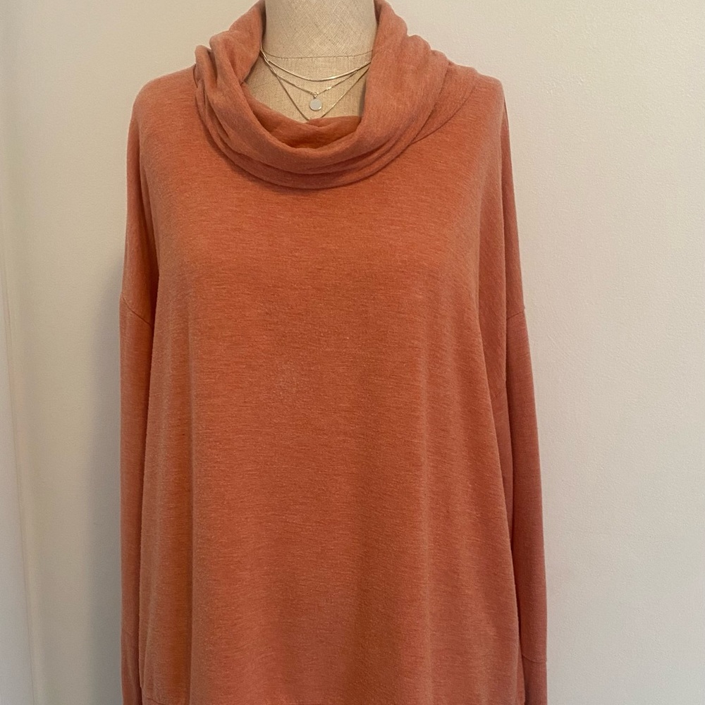 Garnet Hill Cowl-Neck Knit Tunic Ginger Heather size: Medium